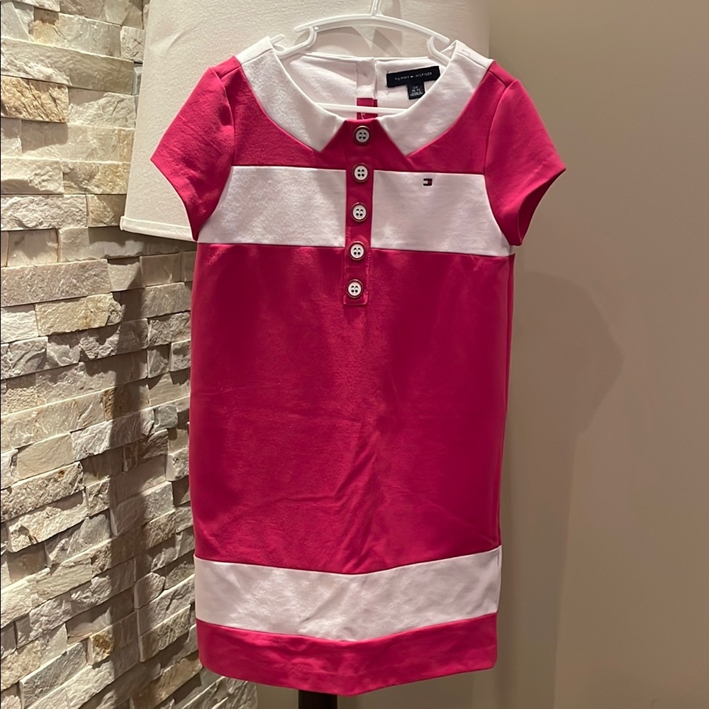 Tommy Hilfiger Pink and White Button Down Dress